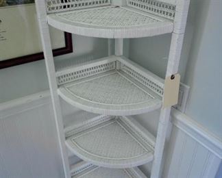 Cute vintage white wicker corner cabinet