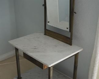 Antique marble and brass dry sink with mirror