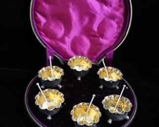 Antique sterling silver salt cellars set