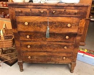 Incredible burl wood dresser 1800's.  Still has key