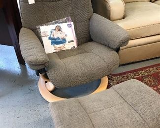 Now this is a chair.  Fabric  Ekornes Stressless Comfort Collection. Swivels and reclines.  Excellent condition