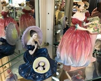 Royal Doulton - "Pensive Moments" (blue dress), "Rosanna" in rose and blue dress.