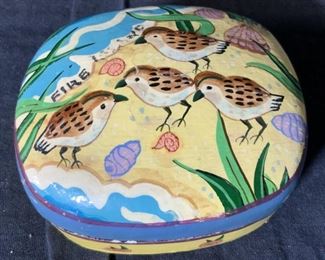 2 Painted Composite Material Lidded Trinket Boxes
