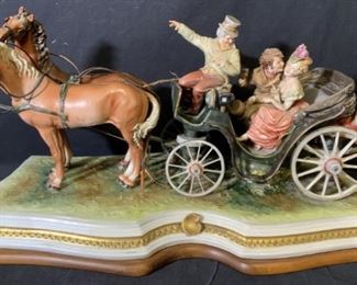 Porcelain Figural Horse and Carriage Statue
