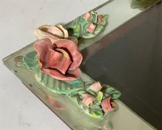 Antique Mirror & Porcelain Rose Frame/ Vanity
