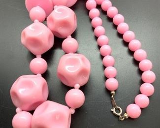 Vintage Style Statement Bead Pink Bead Necklace
