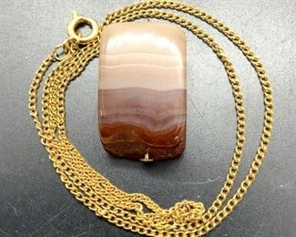 Banded Agate Pendant with Gold Tone Chain
