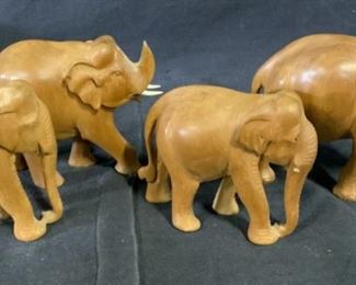 Group Lot 4 Wooden Elephant Figurines
