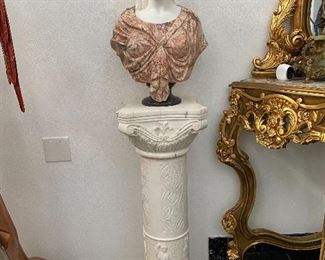 Marble lady and pedestal 