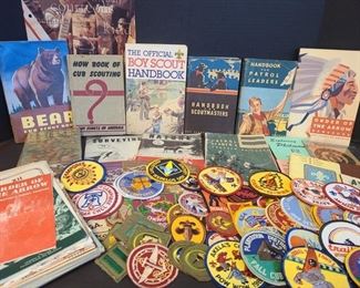Wonderful collection of Boy Scouts memorabilia. Includes books and patches. Some of the patches are dated 1960, 1976, 1983, 1990 and more. Books include Handbooks for Scout Leaders and Patrol Leaders https://ctbids.com/#!/description/share/955286, Merit Badge books, log books and more. 