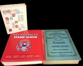 This lot contains a an assortment of vintage books. Includes The All American Stamp Album, The International Postage Stamp Album Junior Edition and an unused Stamp album. https://ctbids.com/#!/description/share/955255