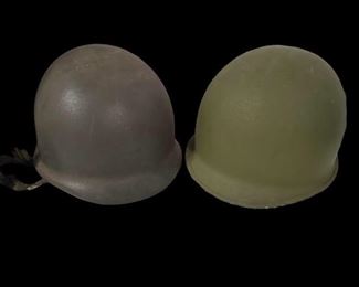 Set of 2 military helmets from  WW2.
Metal helmets are approximately 11x9x6" https://ctbids.com/#!/description/share/955247