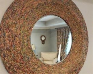 Large round mirror with unique beaded frame