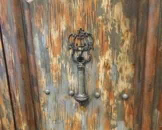 Rustic look hardware on cabinet