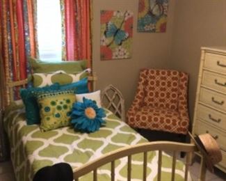 Twin bed with faux bamboo trim, matching lingerie chest