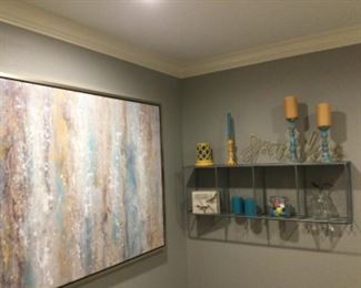 Abstract artwork; Pewter finish wall shelf 