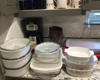Corningware ; Cuisinart coffeemaker