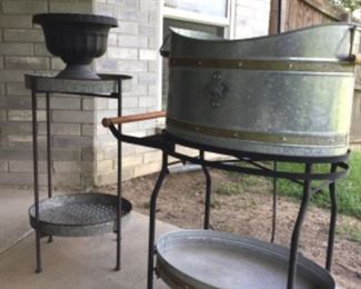 2 tiered beverage cart for your next patio party; galvanized plant stand