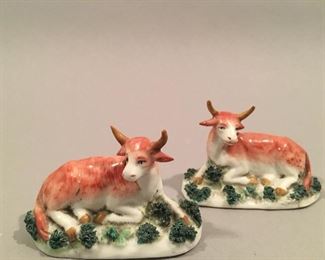 Pair of Antique Edme Samson in a Staffordshire Style Miniature Cows