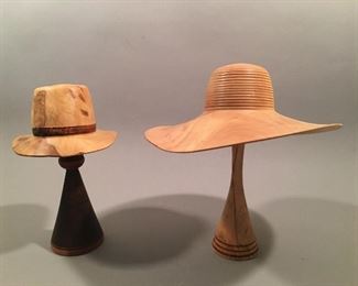 Pair of Studio Wood Turned Hats with Display Stand by Johannes Michelsen (sold separately)
