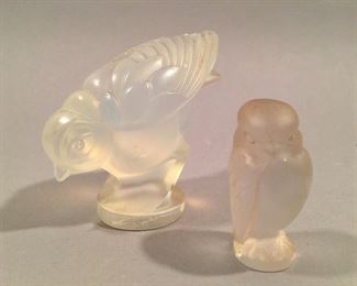 Vintage Lalique Crystal Owl and Signed Sabino Paris Opalescent Glass Bird