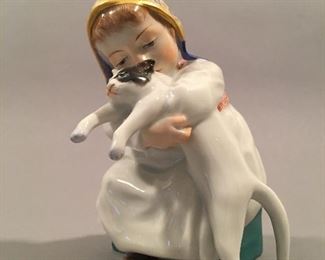 Vintage Meissen Hentschel Girl with Cat Figurine