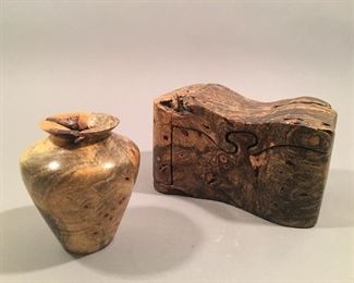 Signed Turned Wood Miniature Vase and Puzzle Box