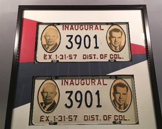 Framed Original Dwight D. “Ike” Eisenhower 1957 Presidential Inauguration Plate, Richard Nixon Vice President 