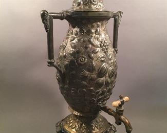 Antique Repousse Floral Silver Plate Tea Urn, Attributed to Charles W. Hamill, Baltimore 