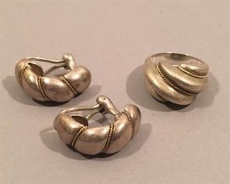 Vintage Tiffany & Co Sterling Silver and 14K Gold Earrings and Ring (sold separately)
