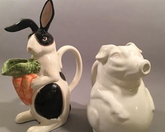 Fitz and Floyd 1987 Rabbit Pitcher and Vintage Pig Pitcher 