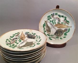 Set of 10 Hand Painted Fish Motif Plates, probably Chinese 