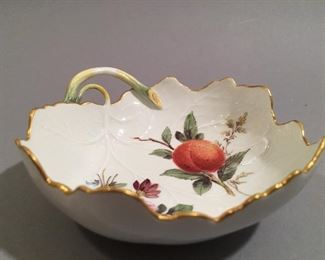 Vintage Hand Painted Meissen Porcelain Leaf Bowl 