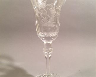 Set of 9 Varga Crystal “Rothschild Birds” Etched Wine Glasses, Handcrafted in Hungary