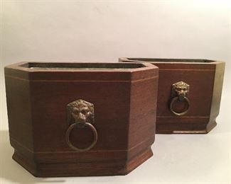 Pair of Vintage Mahogany Cache Pots, Zinc Lined 
