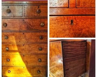 Antique Two Over Five Burl Wood Chest of Drawers with Pine as Secondary Wood, Look at Those Dovetails!!