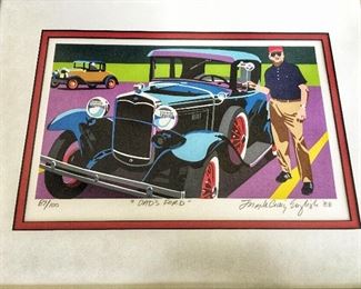 Vintage Local Listed Artist Joseph Craig English “Dad’s Ford” Pencil Signed and Numbered Lithograph 