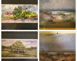 Signed Seascapes Oil on Canvas, Maine Ligh House Lithograph Signed and Numbered, Pastoral Lithograph Signed and Numbered and other works not pictured 