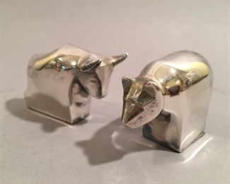 Mid Century Modern Dansk Bear and Bull Paperweights 