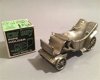 Vintage “Car Boy” Tobacco Pipe Holder in Original Box and Pewter Car Smoking Tobacco Pipe Holder 