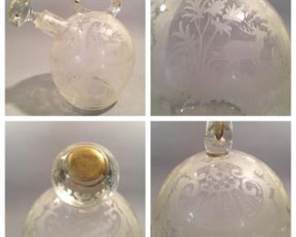 Antique Victorian Hand Blown Etched Decanter, probably Austrian 