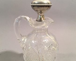 Small Cut Glass Pitcher with Sterling Stopper 