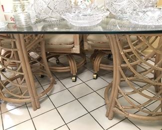 Double Pedestal Bamboo Table (could be made into two smaller tables) and Six Matching Chairs on Casters (sold separately)