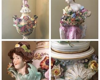 Monumental Hand Painted Dresden Porcelain Urn, approx 35”H