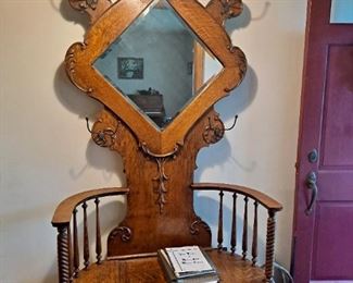 Antique Oak Hall Tree