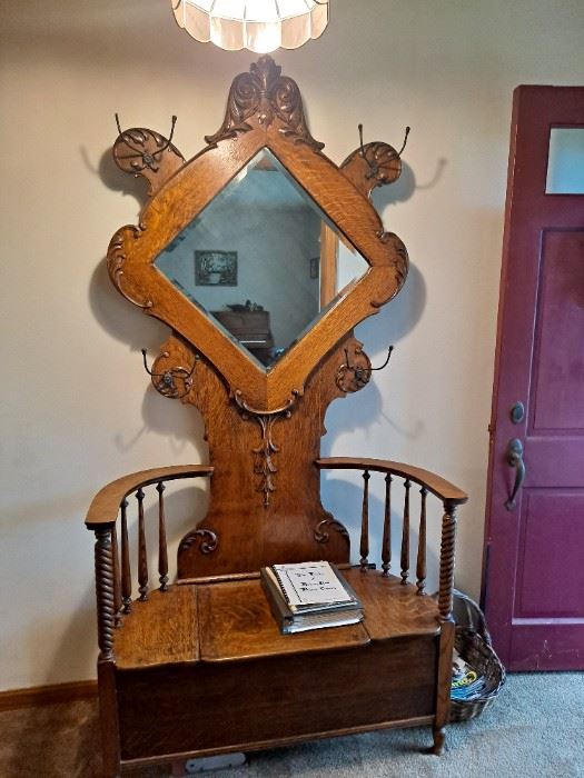 Antique Oak Hall Tree