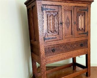 Antique English Oak China Cabinet  #9