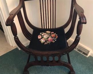 002 Jacobean Style Arm Chair wNeedlepoint Seat
