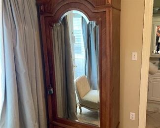 Vintage oak wardrobe chest with mirror door. 