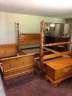 Twin sleigh bed $25 King poster bed $25, Lane blanket chest $25
